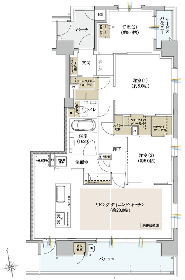 クレアホームズ徳島県庁西 ザ・プレジデンス 間取り J TYPE