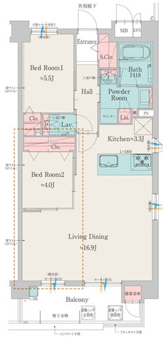モントーレ室見リバーサイド 間取り A TYPE（MENU PLAN1）