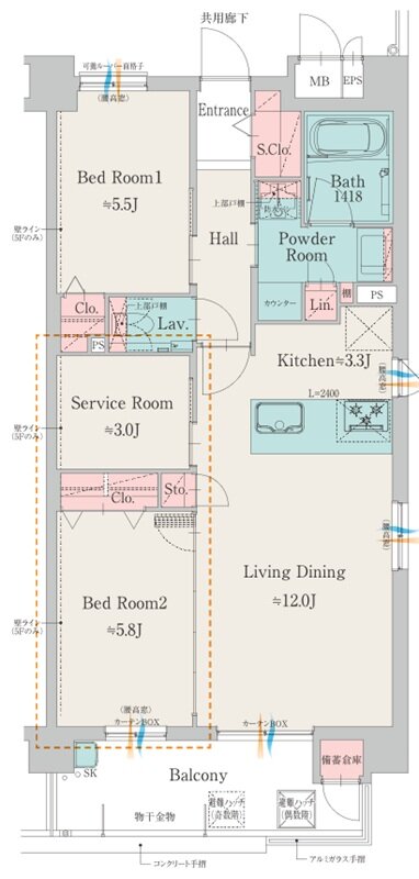 モントーレ室見リバーサイド 間取り A TYPE（MENU PLAN2）