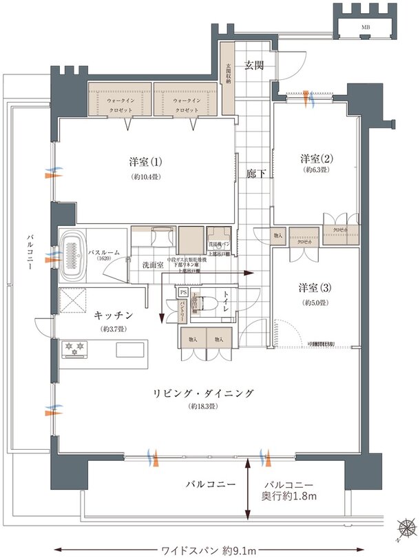 ザ・ライオンズ那覇新都心 間取り E TYPE