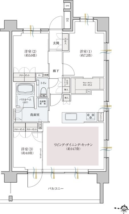 クリオ北浦和ガーデンコート 間取り F3タイプ【第2期1次予告】