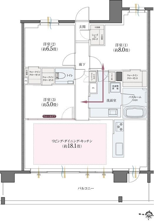 クリオ北浦和ガーデンコート 間取り Hタイプ