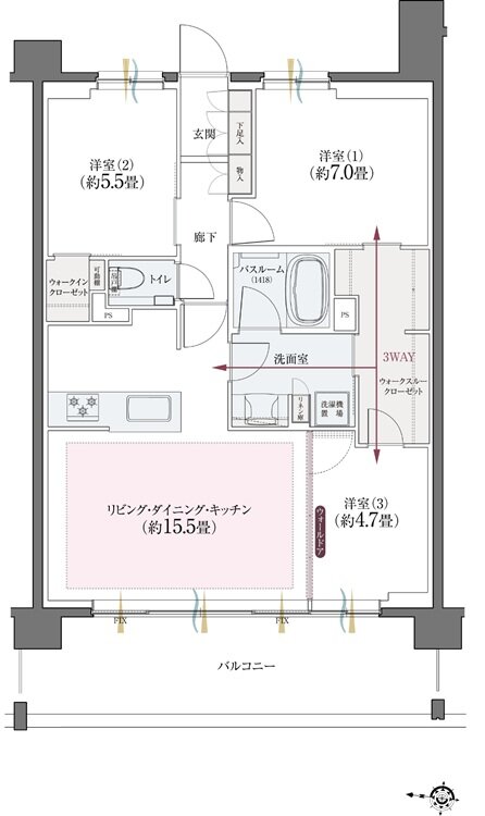 クリオ北浦和ガーデンコート 間取り B3タイプ