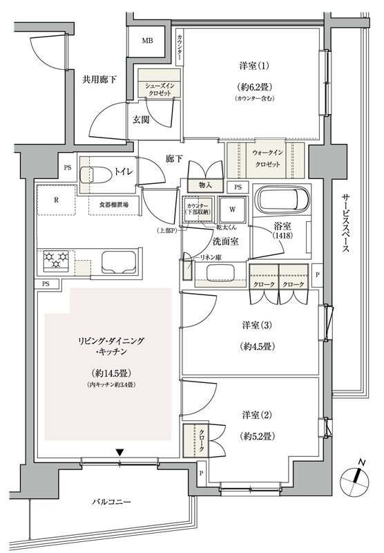 パークホームズ横浜伊勢町 間取り Fタイプ