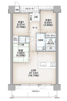 クレイルシティ宇部参宮通り 間取り Bタイプ