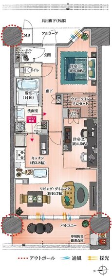 シーンズ御堂筋あびこ 間取り D type