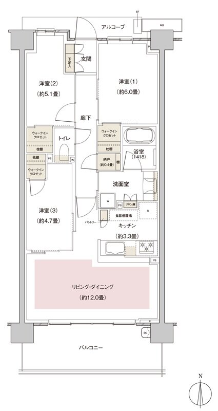 パークホームズ伊丹稲野ガーデンスクエア ステーションゲート 間取り 71Abタイプ
