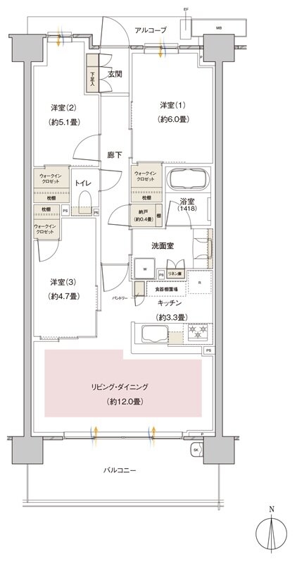 パークホームズ伊丹稲野ガーデンスクエア ステーションゲート 間取り 71Abタイプ