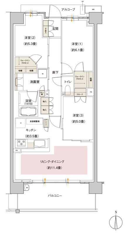 パークホームズ伊丹稲野ガーデンスクエア ステーションゲート 間取り 74Acタイプ
