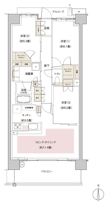 パークホームズ伊丹稲野ガーデンスクエア ステーションゲート 間取り 74Acタイプ