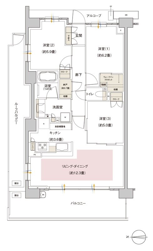 パークホームズ伊丹稲野ガーデンスクエア ステーションゲート 間取り 74Aarタイプ