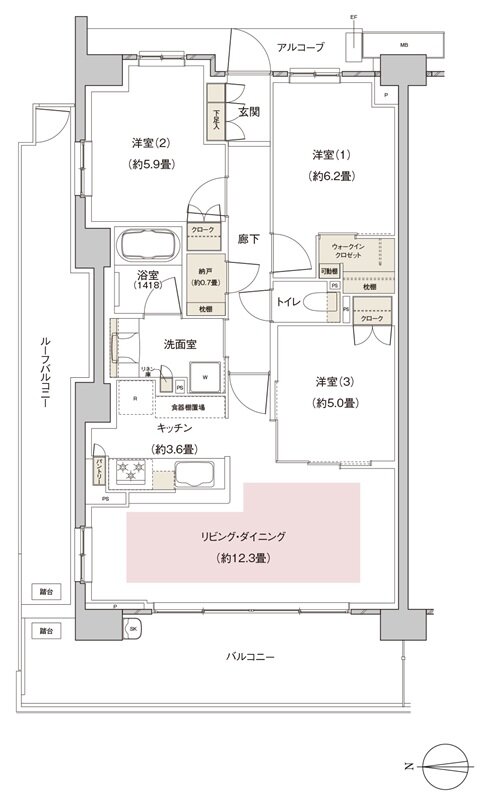 パークホームズ伊丹稲野ガーデンスクエア ステーションゲート 間取り 74Aarタイプ