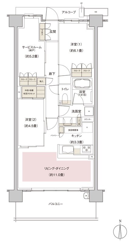 パークホームズ伊丹稲野ガーデンスクエア ステーションゲート 間取り 69Abタイプ