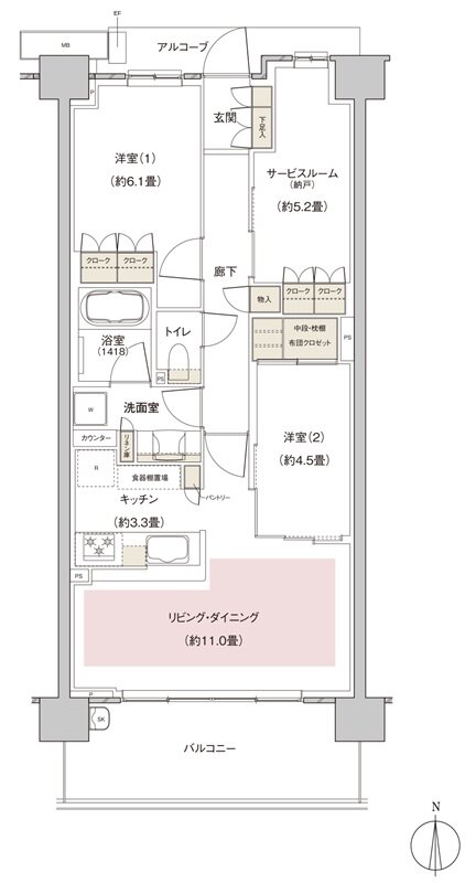パークホームズ伊丹稲野ガーデンスクエア ステーションゲート 間取り 69Bbタイプ