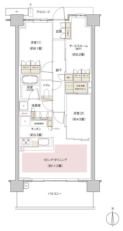 パークホームズ伊丹稲野ガーデンスクエア ステーションゲート 間取り 69Bcタイプ