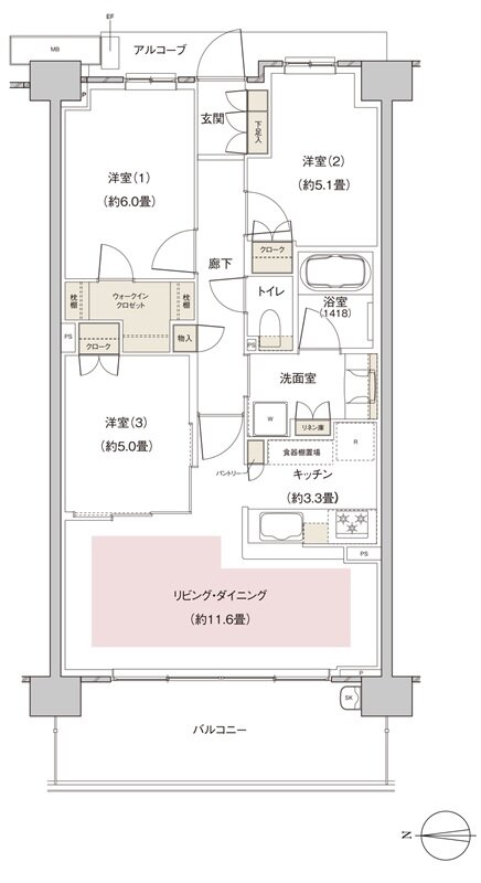 パークホームズ伊丹稲野ガーデンスクエア ステーションゲート 間取り 70Aaタイプ