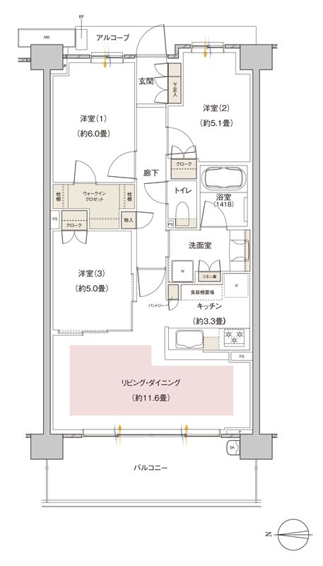 パークホームズ伊丹稲野ガーデンスクエア ステーションゲート 間取り 70Aaタイプ