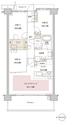 パークホームズ伊丹稲野ガーデンスクエア ステーションゲート 間取り 70Aaタイプ