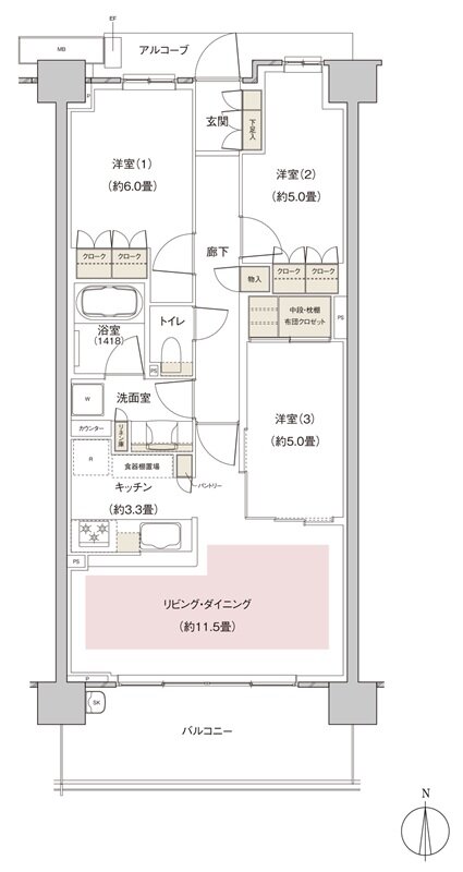 パークホームズ伊丹稲野ガーデンスクエア ステーションゲート 間取り 70Abタイプ