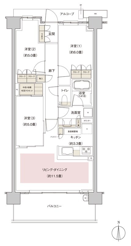 パークホームズ伊丹稲野ガーデンスクエア ステーションゲート 間取り 70Bbタイプ