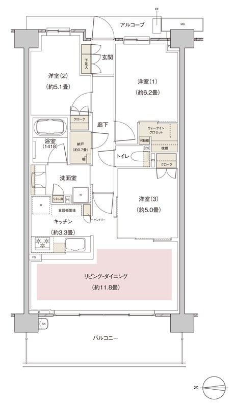 パークホームズ伊丹稲野ガーデンスクエア ステーションゲート 間取り 71Aaタイプ