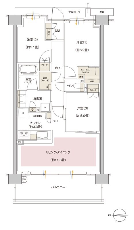 パークホームズ伊丹稲野ガーデンスクエア ステーションゲート 間取り 71Aaタイプ
