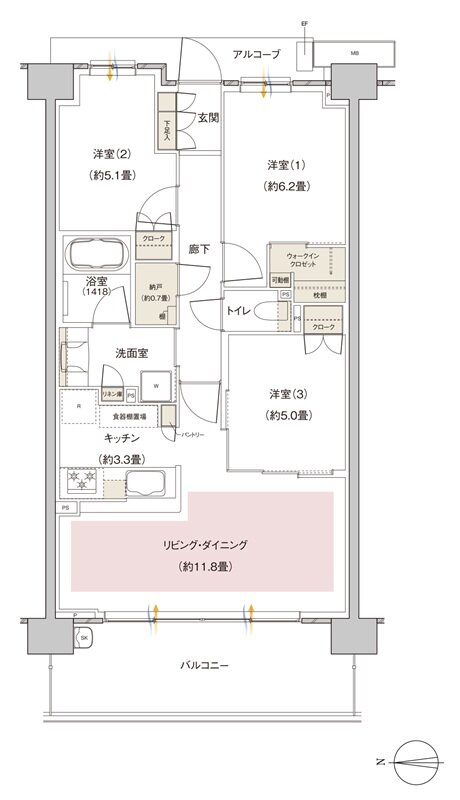 パークホームズ伊丹稲野ガーデンスクエア ステーションゲート 間取り 71Aaタイプ