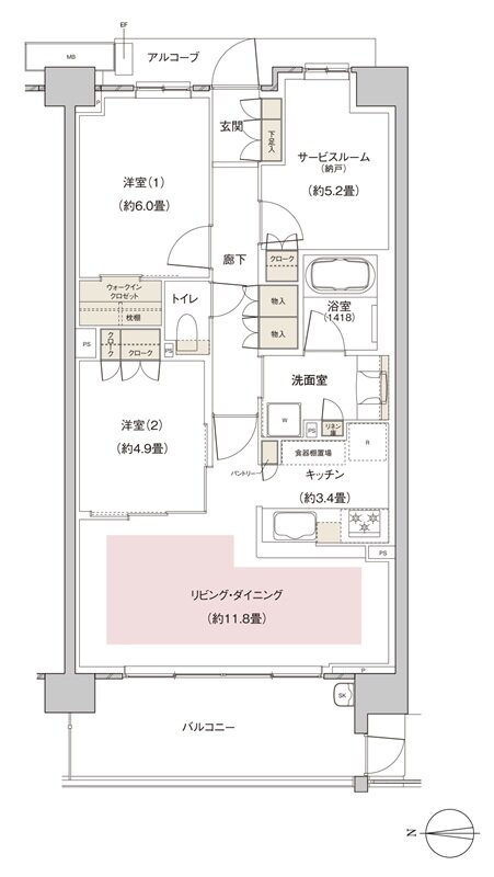 パークホームズ伊丹稲野ガーデンスクエア ステーションゲート 間取り 71Baタイプ
