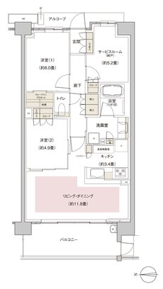 パークホームズ伊丹稲野ガーデンスクエア ステーションゲート 間取り 71Baタイプ
