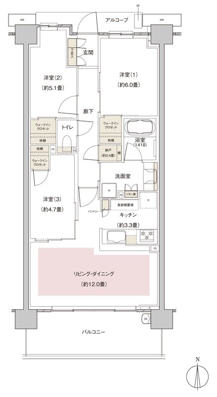 パークホームズ伊丹稲野ガーデンスクエア ステーションゲート 間取り 71Acタイプ