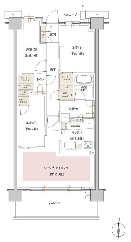 パークホームズ伊丹稲野ガーデンスクエア ステーションゲート 間取り 71Acタイプ