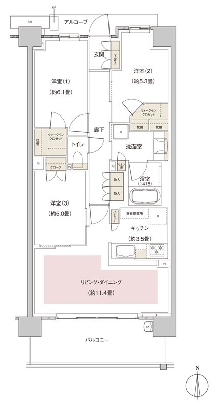 パークホームズ伊丹稲野ガーデンスクエア ステーションゲート 間取り 74Abタイプ