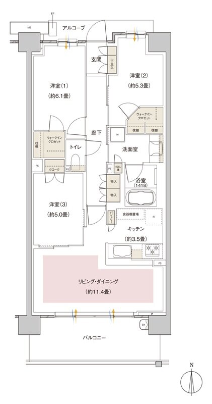 パークホームズ伊丹稲野ガーデンスクエア ステーションゲート 間取り 74Abタイプ