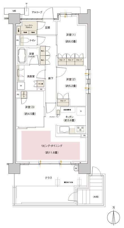 パークホームズ伊丹稲野ガーデンスクエア ステーションゲート 間取り 75Actタイプ（MENU PLAN1）