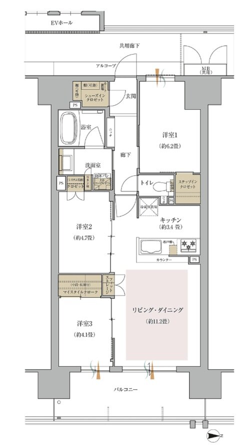 ローレルスクエア出戸ザ・ランドマークス （ノース・サウス） 間取り CC type（North 街区）