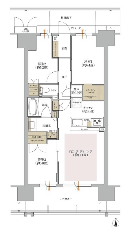 ローレルスクエア出戸ザ・ランドマークス (ノース・サウス) 間取り BB type(North 街区)