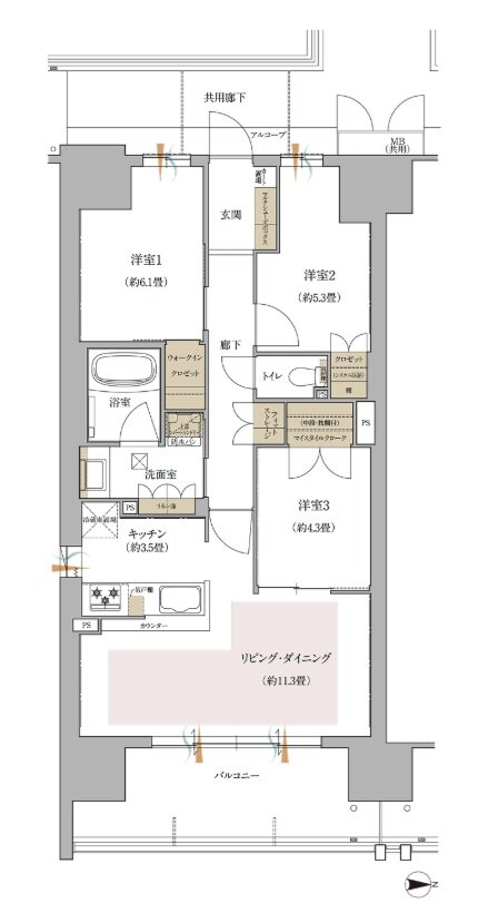 ローレルスクエア出戸ザ・ランドマークス (ノース・サウス) 間取り CA type(North 街区)