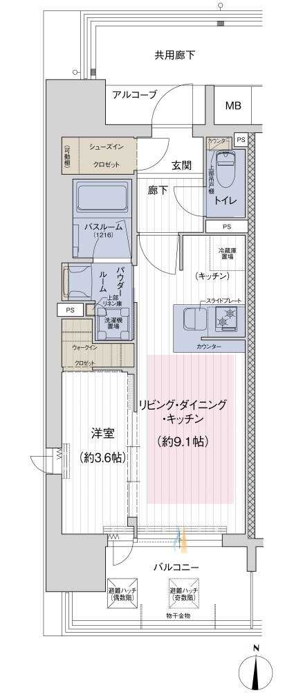 谷町線 W PROJECT 間取り Aタイプ（グランドウエスト）