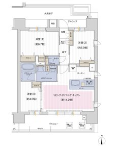 谷町線 W PROJECT 間取り Mタイプ（グランドウエスト）