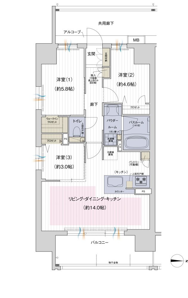 谷町線 W PROJECT 間取り Aタイプ（ミッドテラス）