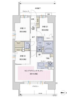 谷町線 W PROJECT 間取り Aタイプ（ミッドテラス）
