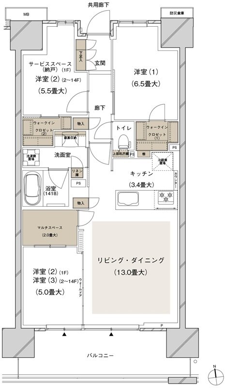 ブランズシティ船橋ビアレ 間取り 1-H type