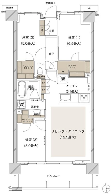 ブランズシティ船橋ビアレ 間取り 2-E1 type