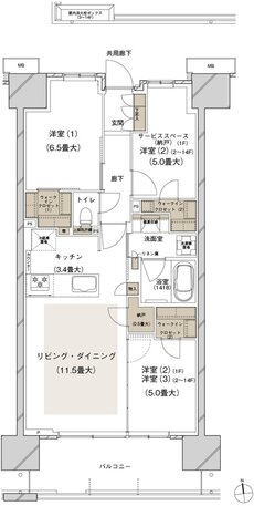 ブランズシティ船橋ビアレ 間取り 1-B3 type