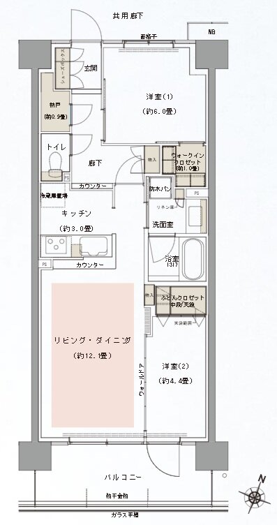リビオシティ船橋北習志野ミッドレジデンス 間取り N61Aタイプ