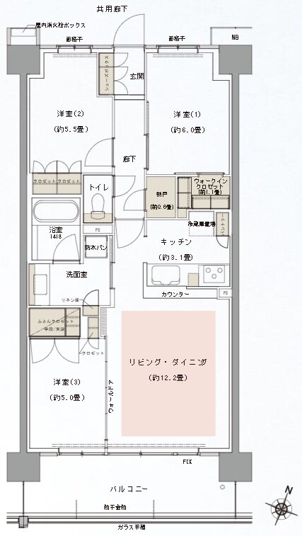 リビオシティ船橋北習志野ミッドレジデンス 間取り S72Bタイプ