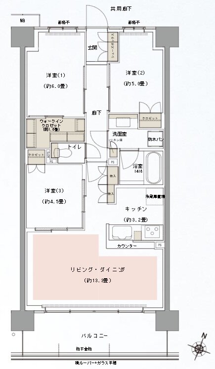 リビオシティ船橋北習志野ミッドレジデンス 間取り S70Cタイプ