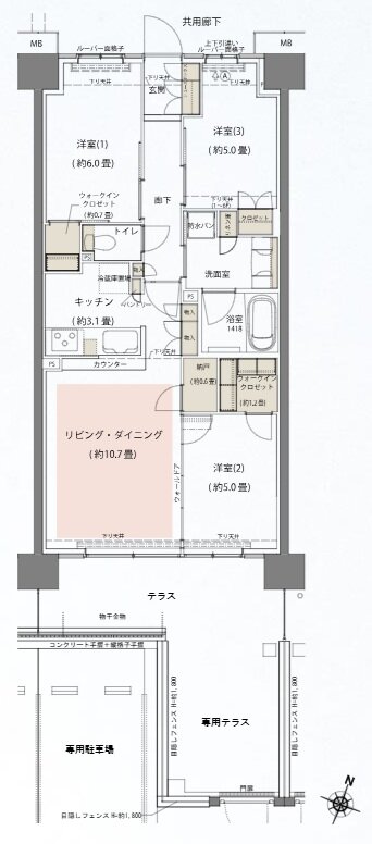 リビオシティ船橋北習志野ミッドレジデンス 間取り N68Atタイプ