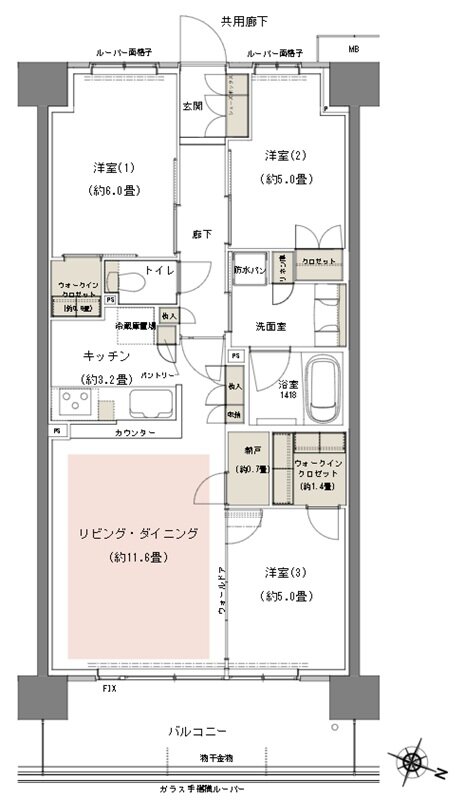 リビオシティ船橋北習志野ミッドレジデンス 間取り E70Bタイプ