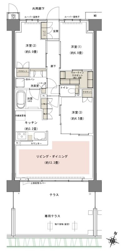 リビオシティ船橋北習志野ミッドレジデンス 間取り S70Dtタイプ